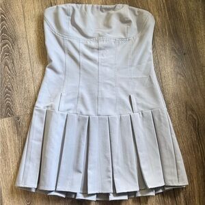 Strapless Blue/Gray Pleated Dress